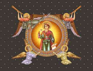 Obraz premium Saint Solomon. Decorative vintage illustration with angels in Byzantine style