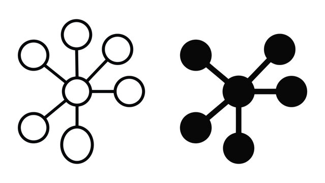 Network hub glyph and line style icon for connectivity and data distribution