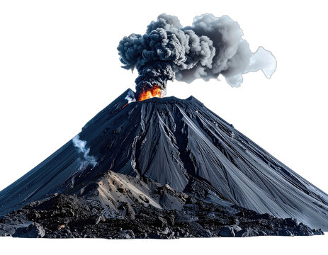 A massive volcano erupts, spewing ash and lava into the dark sky.
