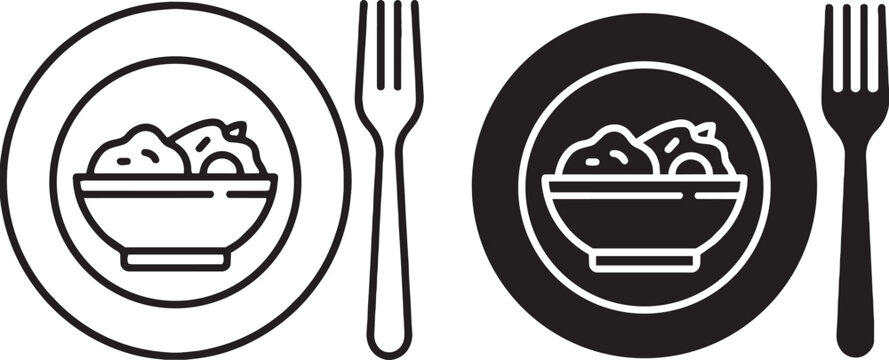 Art & Illustration, Health-focused vector icon set showcasing a divided portion control dinner plate.