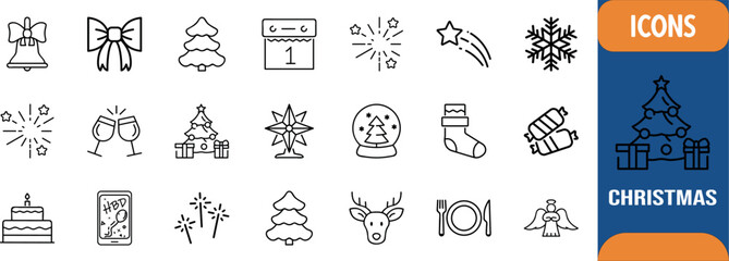 Christmas new year celebration icons. snowflake icon set, reindeer icon set, bell icon set © Hridoy