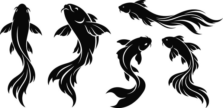 Elegant koi fish silhouettes vector graphics for asian inspired designs