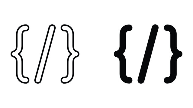 Curly brackets syntax icon set featuring programming code symbols in linear and solid vector styles for software development and technical project management interfaces isolated on white background