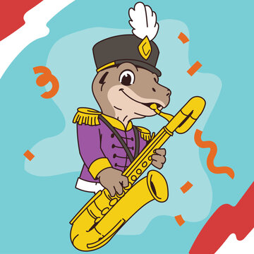 Komodo marching band mascot Baritone saxophone player.eps