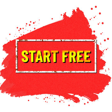 Start free button design with red textured paint stroke background