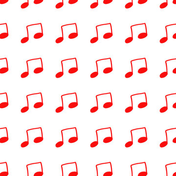 seamless pattern in the shape of red musical notes on a white background