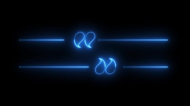 Abstract glowing blue neon quotation marks graphic design punctuation light