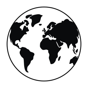 Black silhouette of world map on white background globe earth icon