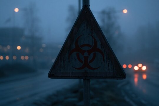 Biohazard sign warning about environmental pollution and global warming