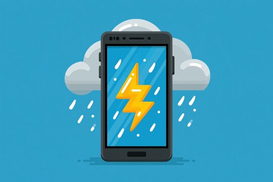 Smartphone weather app indicating severe global warming storm