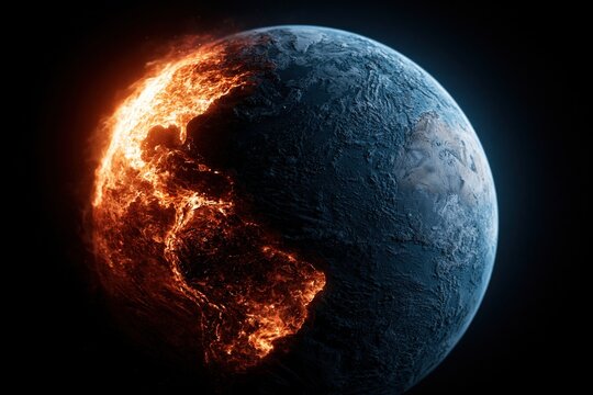 Planet Earth burning with global warming and pollution