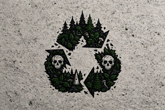 Recycling symbol indicating environmental destruction and global warming