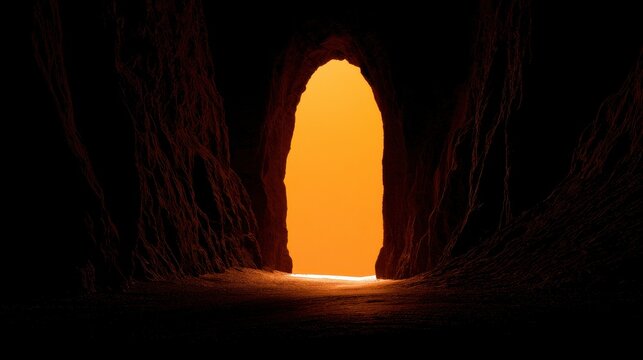 Light at the end of a dark cave tunnel. Hope concept.