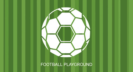Minimalist Football Playground Graphic with Soccer Ball on Green Striped Field © fiqri