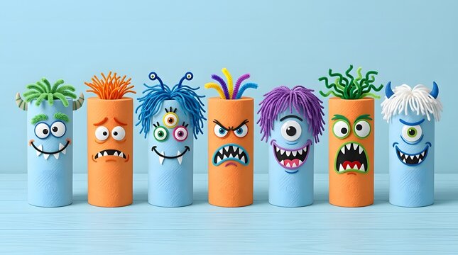 Happy halloween colorful monster toilet paper roll crafts for kids