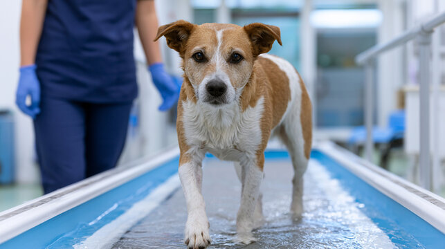 Dog Hydrotherapy and Canine Rehabilitation with Veterinary Physiotherapist on Underwater Treadmill
