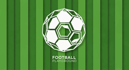 Modern Graphic Illustration of a Soccer Ball on a Green Striped Background with Text Football Playground © fiqri