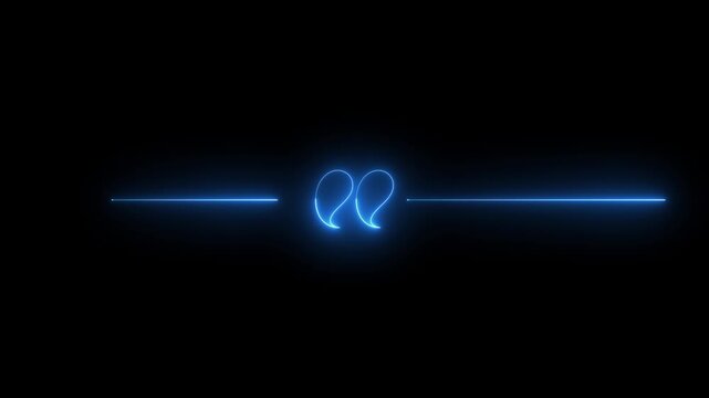 Neon blue quote symbol graphic with horizontal lines on black background