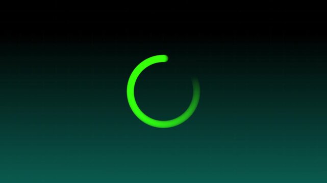 A bright green circular loading progress indicator centered on a dark gradient background with a subtle grid pattern overlay for digital interfaces