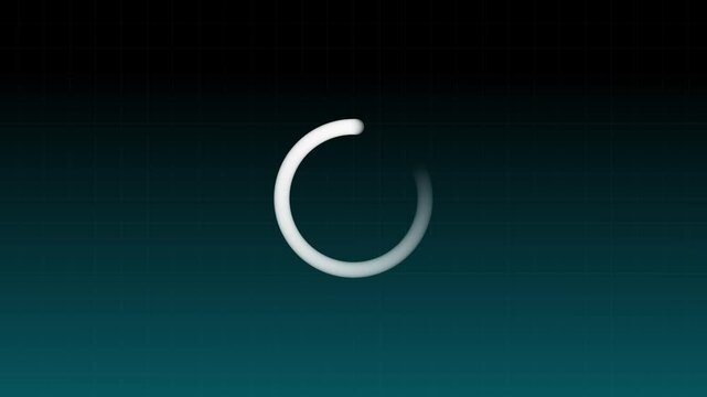 A white circular loading progress indicator centered on a dark teal gradient background with a subtle grid pattern for digital software interface