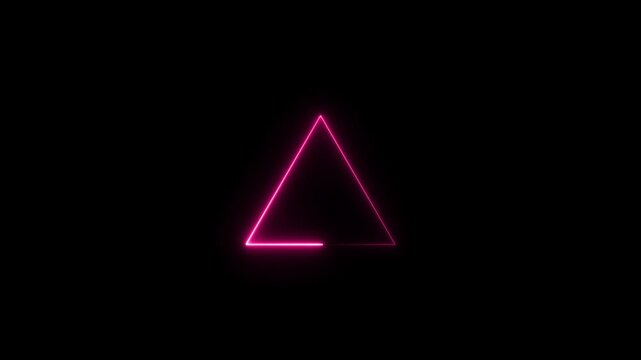A glowing neon pink triangle outline animation isolated on a solid black background for digital and motion editing projects