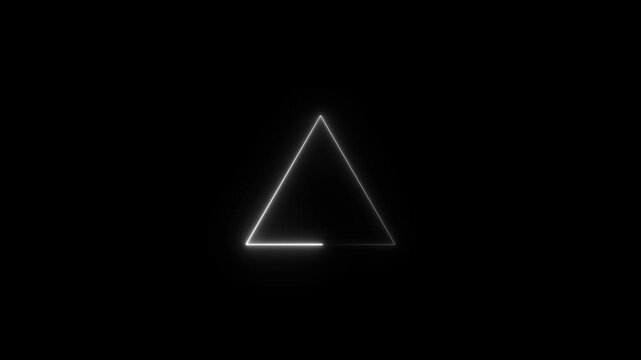 A glowing neon white triangle outline animation isolated on a solid black background for digital and motion editing projects