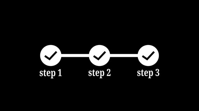 Check mark symbol arrow icon.Process success with check marks.Process icon animation on white background.