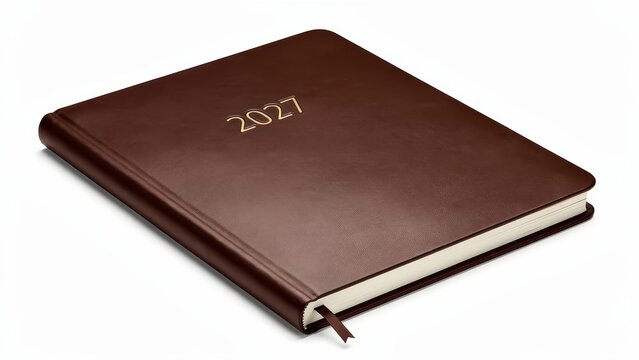 Brown leather 2027 planner with gold embossing