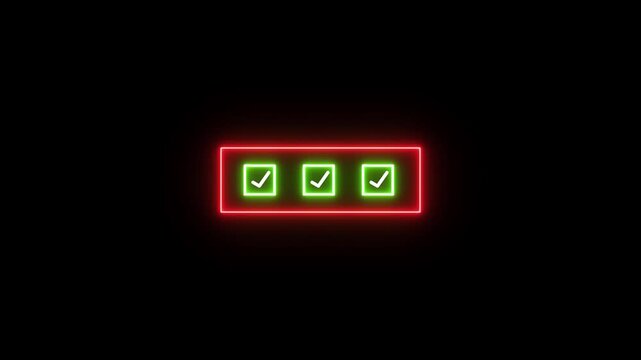 Neon light step process with check mark icon animation.Step process success with check marks. Step-by-step guide.