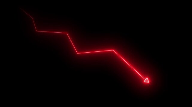 Neon red financial downward trend line graph showing market loss and economic decline