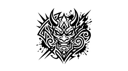 Fototapeta premium Tribal Oni Mask Tattoo Design - Japanese Demon Face Black and White