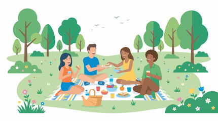 Fototapeta premium Family enjoying a sunny picnic in a lush green park.
