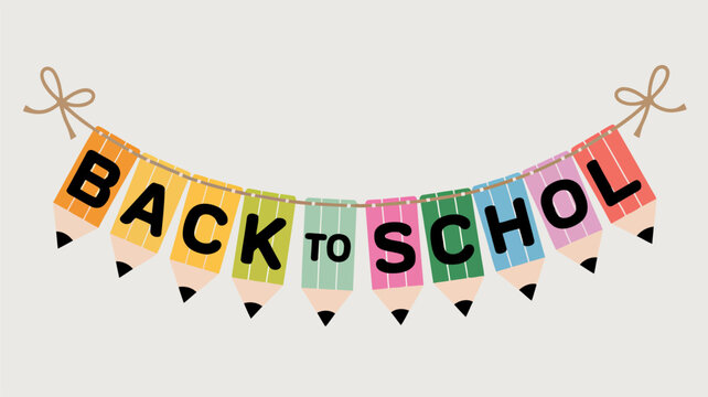 Back to School banner made of colorful pencil shapes hanging on twine with 