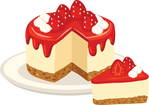 Strawberry cheesecake for dessert lovers, served on a plate with fresh berries and cream,