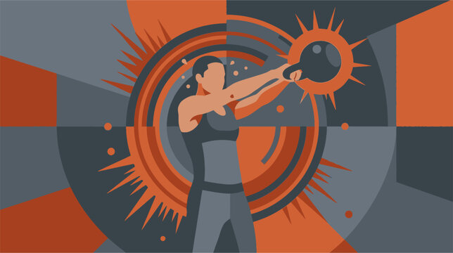 Vector illustration of an athlete performing a dynamic kettlebell swing exercise, focusing on functional strength training and explosive core conditioning movement for fitness.