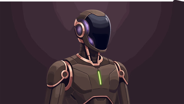 Futuristic Android Robot Portrait with Sleek Metallic Armor and Glowing Visor, Advanced Artificial Intelligence Concept, Cybernetic Humanoid Character Design, Digital Illustration in Flat Vector Style