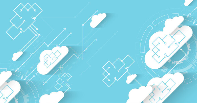 Cloud computing and data storage network concept with abstract circuit diagrams. Vector illustration