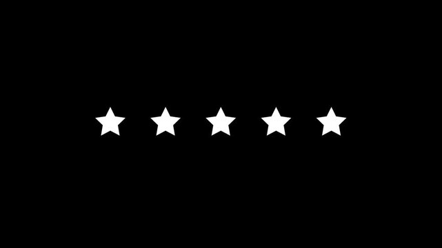 Five white stars arranged in a horizontal row isolated on a black background representing a rating system or a symbol of excellence and