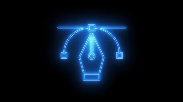 Glowing Neon Graphic Design Pen Tool and Bezier Curve Icon Animation