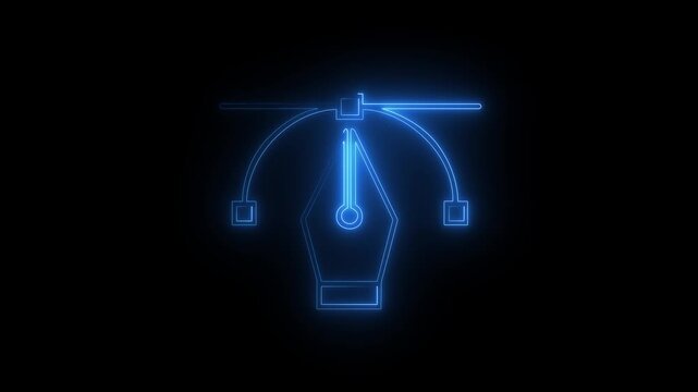 Glowing Neon Graphic Design Pen Tool and Bezier Curve Icon Animation