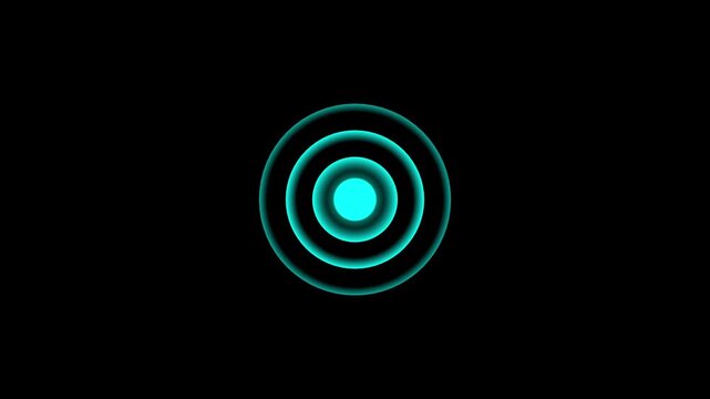 Glowing cyan concentric circles on a black background representing a digital pulse or signal wave for user interface feedback and navigation