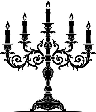 Elegant candelabra with five lit candles vector illustration