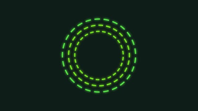 Green neon glowing circle countdown timer with dashed lines