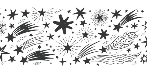 Hand drawn doodle stars and shooting stars set in black and white ©  creative  marlia