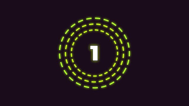 Neon glowing dashed circle countdown timer with number one