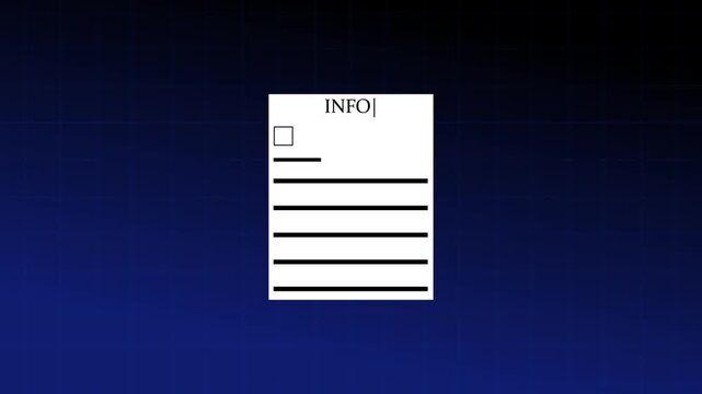White paper document with the word info written at the centered on a dark blue background with a subtle grid pattern overlay