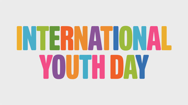 International Youth Day text in vibrant multicolored block letters with 