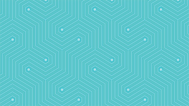 Hexagon Circuit Board Seamless Pattern, Tech Vector Background.