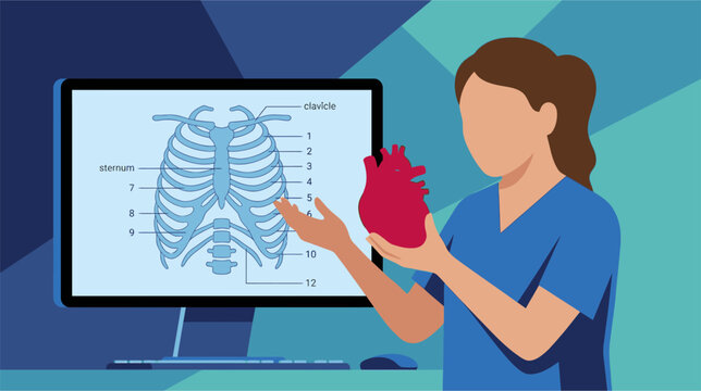 Detailed anatomical medical illustration of the human heart featuring internal chambers, valves, aorta, pulmonary arteries, and veins for cardiology education and scientific study.