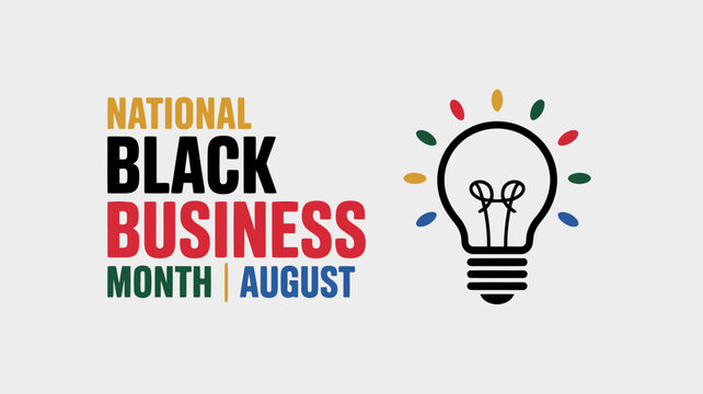 National Black Business Month August text with colorful lightbulb and Pan- Transparent Background